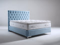 Camas dobles tapizadas 200 x 160 x 115 cm - azul claro - cabecero capitoné de diseño elegante
