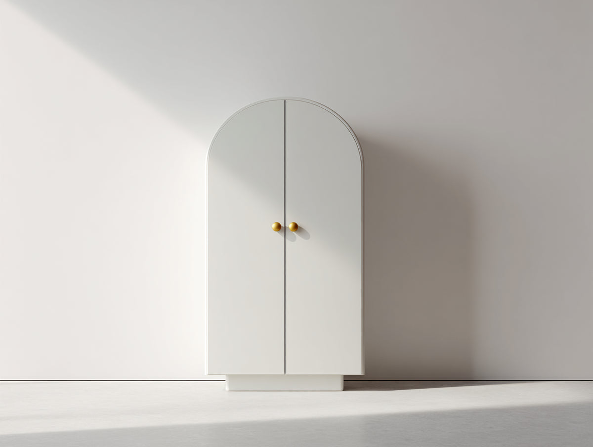 Armarios de 2 puertas de madera de ingeniería 100x55x190 cm - Blanco-Dorado - Diseño arqueado moderno