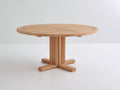 Mesas de jardín de madera maciza 120x120x76 cm - madera natural - redonda con pedestal central y base en cruz