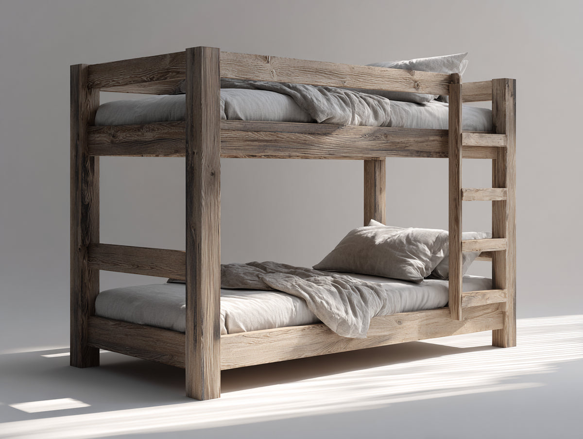 Literas de madera maciza 205x105x175 cm - roble natural - escalera integrada y barandillas de seguridad