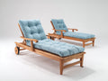 Tumbonas de jardín reclinables - madera y tejido 200 x 75 x 95 cm - azul claro-madera natural - reposabrazos y ruedas integradas
