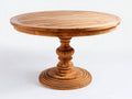 Mesas de jardín redonda de madera maciza 120x120x76 cm - teca natural - pedestal central tallado de estilo clásico