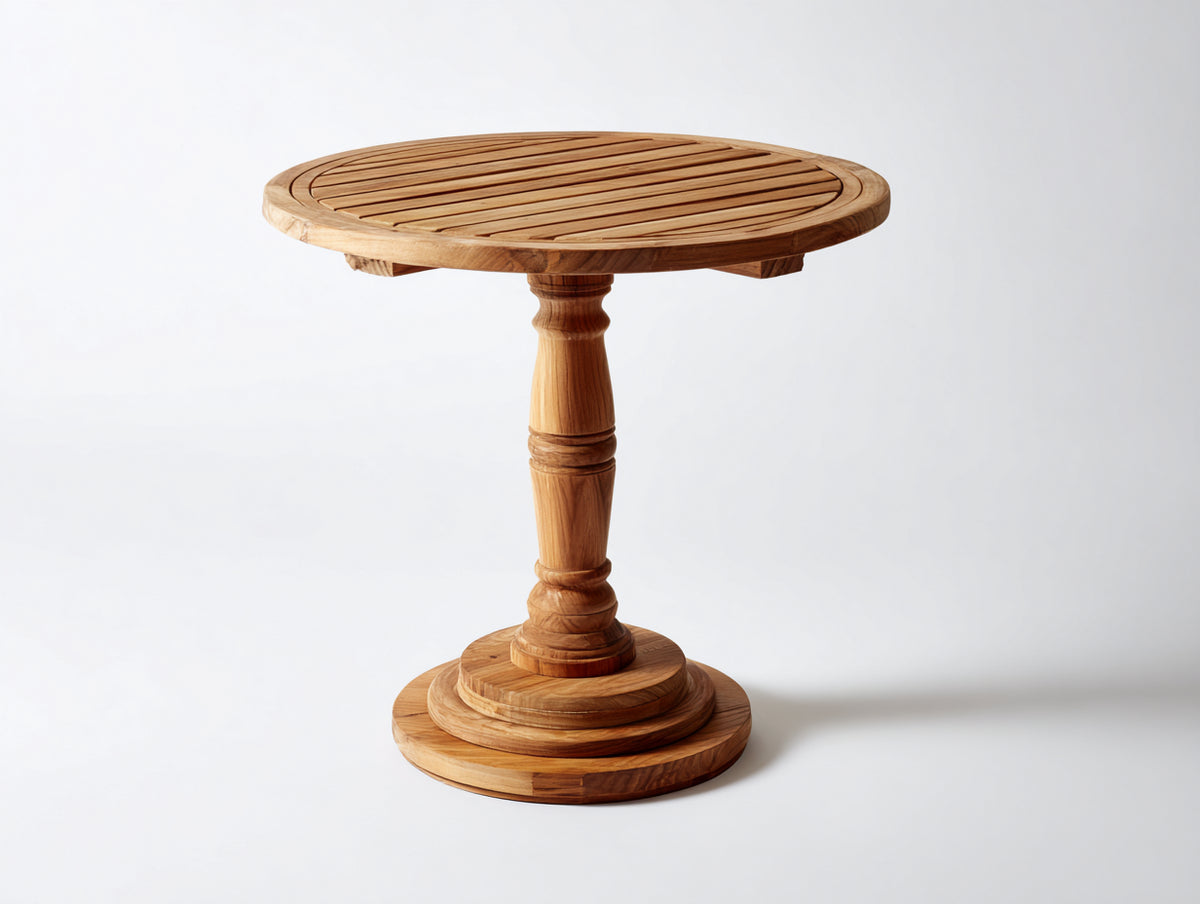 Mesas de jardín redonda - madera maciza 90 x 90 x 75 cm - madera natural - tablero de lamas y base central clásica