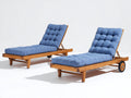 Tumbonas de madera maciza 200x70x90 cm - azul y teca natural - respaldo reclinable con ruedas