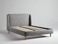 Camas dobles tapizadas de tela 220x175x115 cm - Gris-Color madera natural - Diseño moderno con somier de lamas