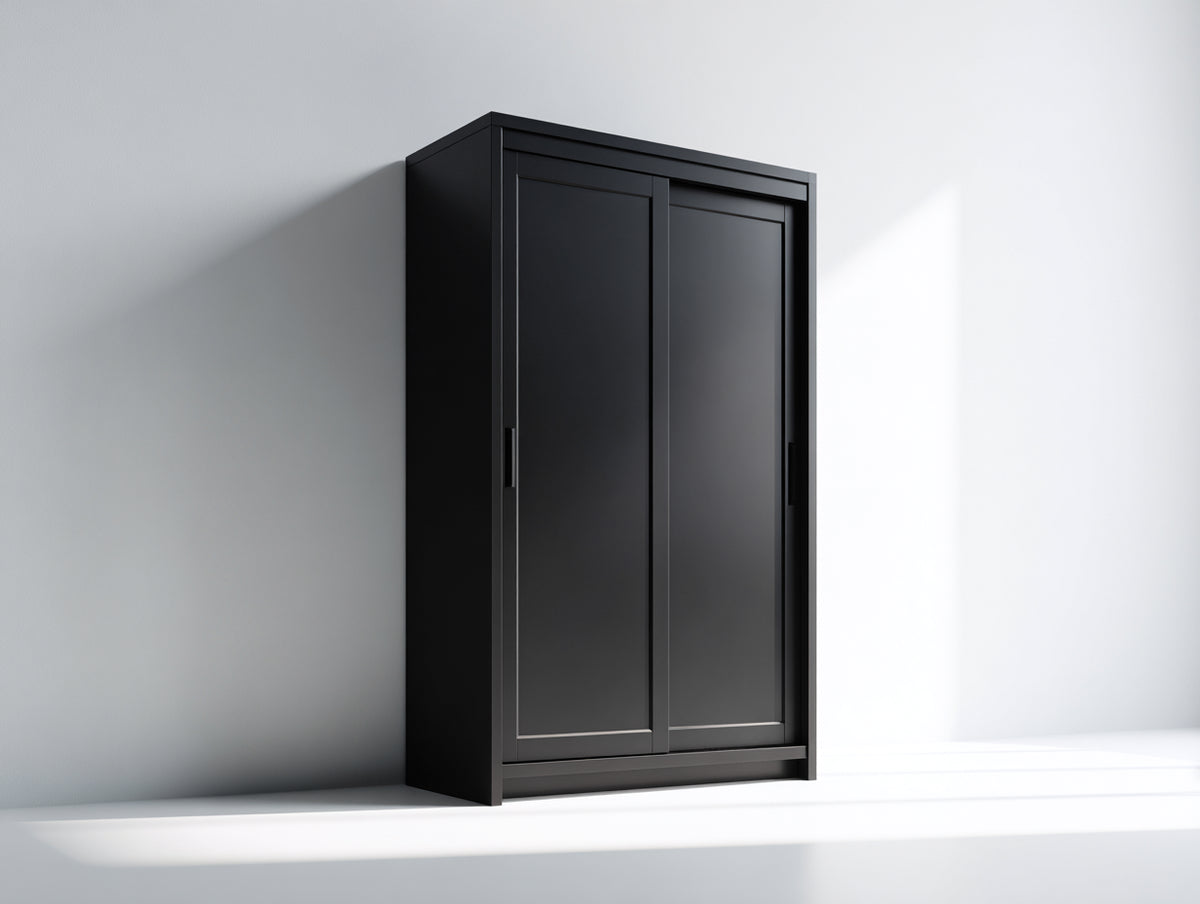 Armarios de 2 puertas correderas en madera de ingeniería 120x60x200 cm - negro - diseño moderno y ahorro de espacio