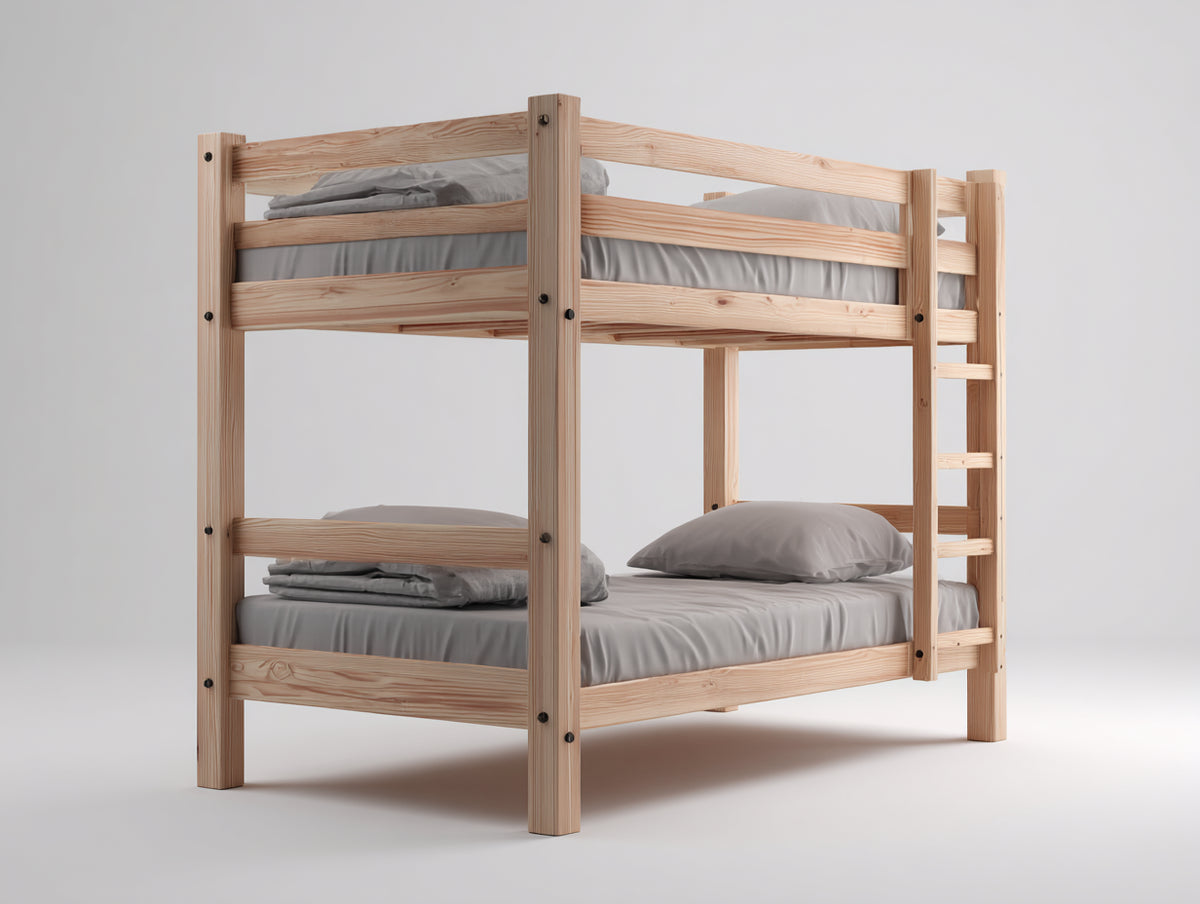 Literas de madera maciza 205x100x165 cm - madera natural - 2 camas con escalera y barandillas