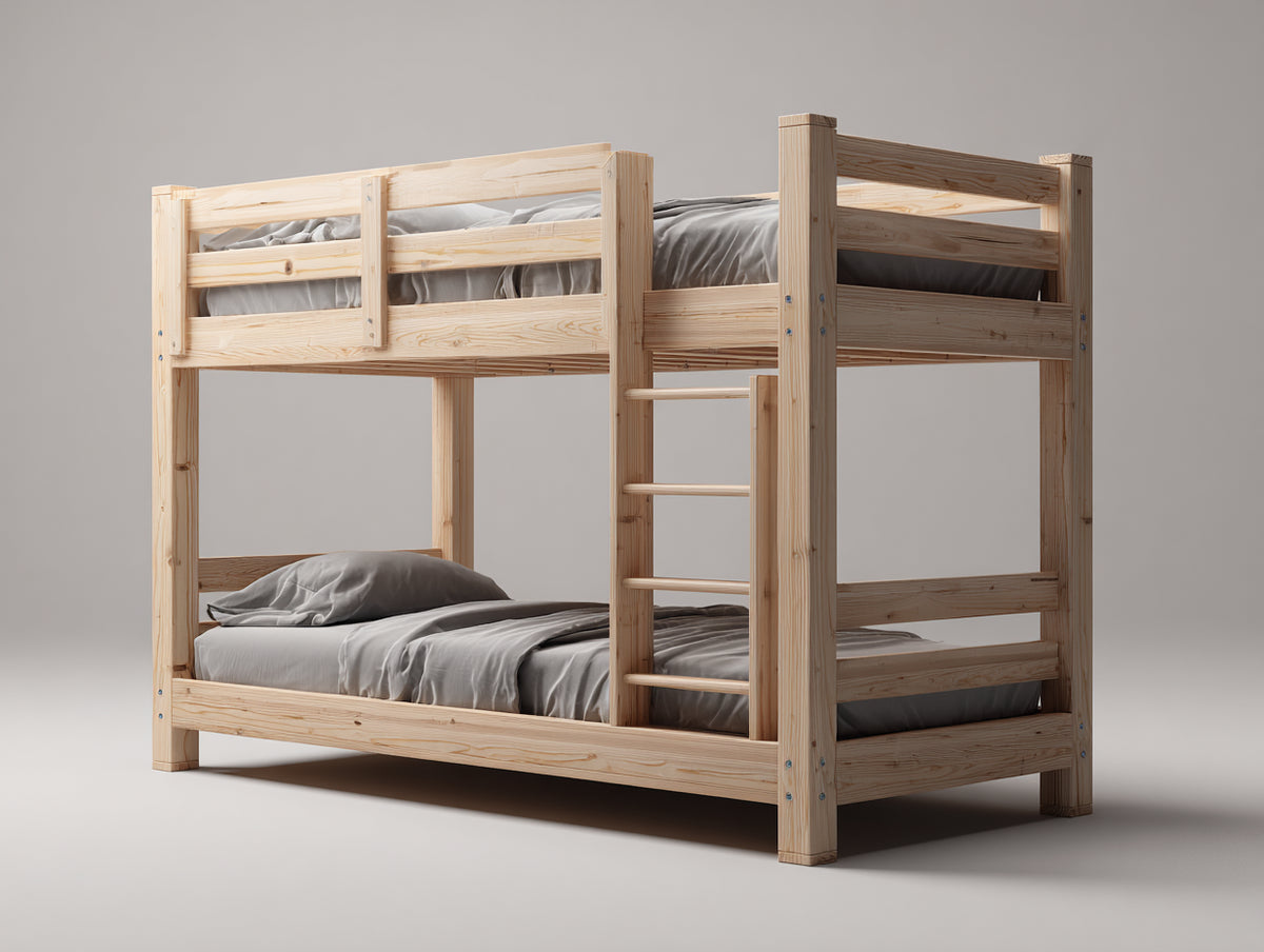 Literas de 2 niveles - madera maciza 210 x 105 x 180 cm - madera natural - diseño clásico con escalera integrada