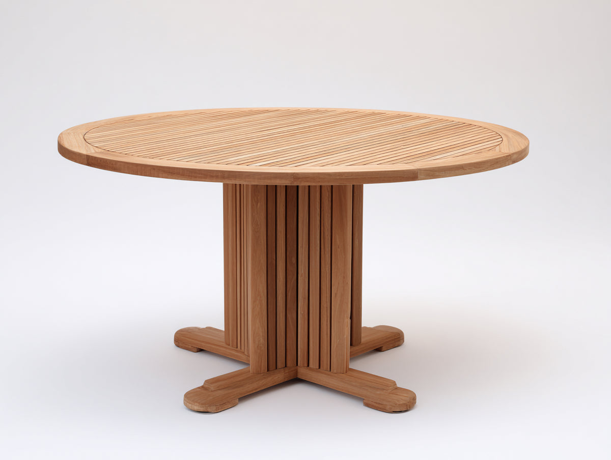 Mesas de jardín redonda - madera maciza 130 x 130 x 75 cm - madera natural - tablero de lamas y base central de cuatro apoyos